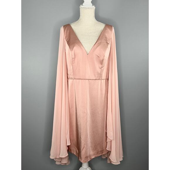 Ieena for Mac Duggal Blush Cape Sleeve V-Neck Fitted Dress 55358 Size 12 - Picture 4 of 13